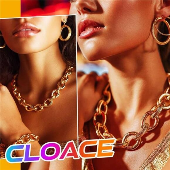 Gold Cuban Link Choker Necklace Bracelet Set Women Punk Fashion Chain Jewelry Gi - Picture 6 of 7